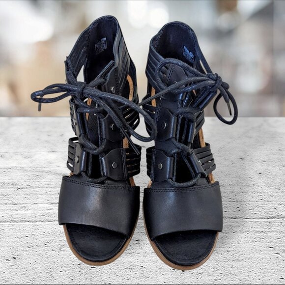 Sorel Shoes - Sorel NWOT 7 Black Leather Joanie II Lace Huarache Wedge Sandal